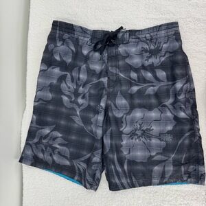 Speedo Black Grey Floral‎ Print Drawstring Waist Quick Dry Swim Trunks Large
